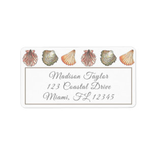 Etiqueta Coastal Watercolor Seashells Label