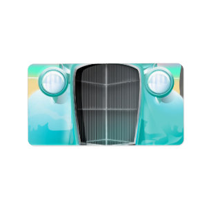 Etiqueta coche verde de espuma marina vintage