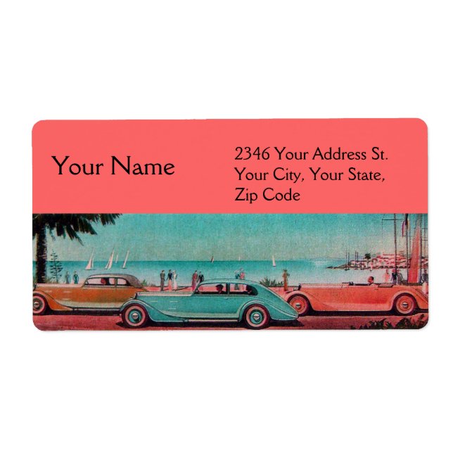 Etiqueta COCHES DE RETRO - Automóvil de reparación, rosa (Frente)