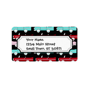 Etiqueta Coches Retro Vintage Rojo Rojo Rojo Turquesa Azul 