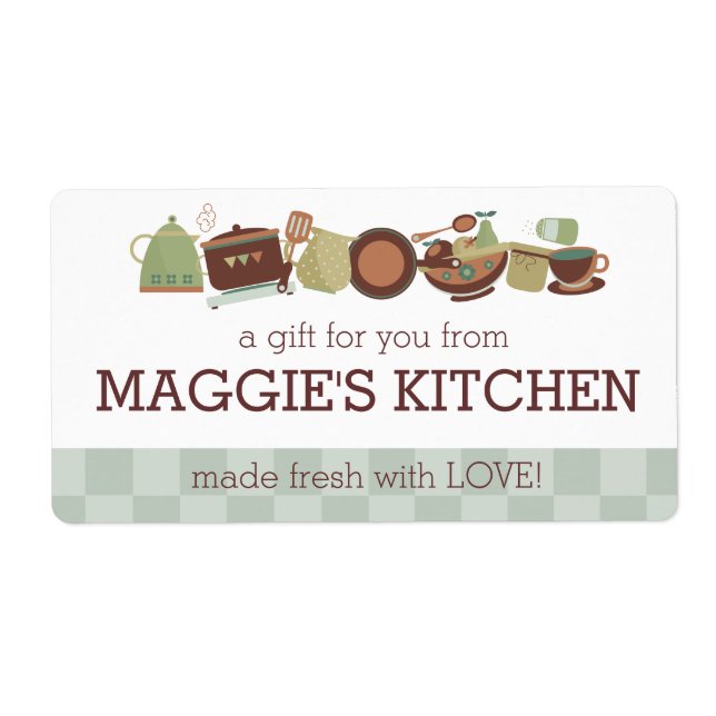 Etiqueta Cocina cacerolas utensilios cocineros (Frente)