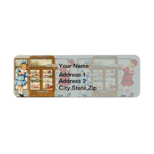 Etiqueta Cocina Retro Americana Anuncio con Dos Niñas