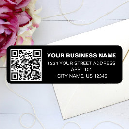 Etiqueta Código QR personalizado Nombre comercial negro Dir