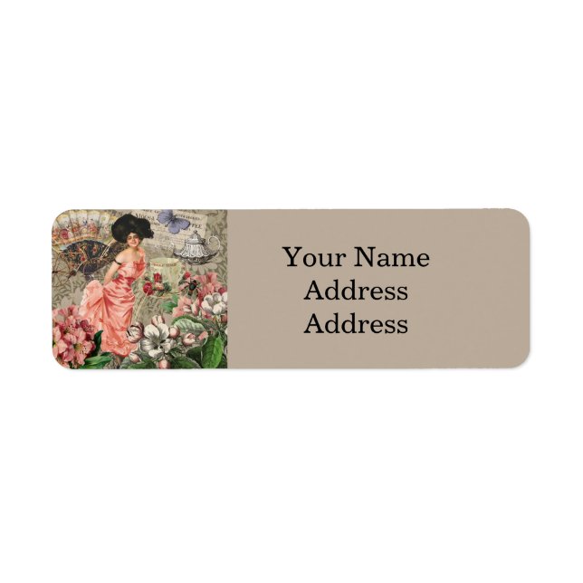 Etiqueta Coffee Lady Victorian Mujer Rosa Clásica (Frente)