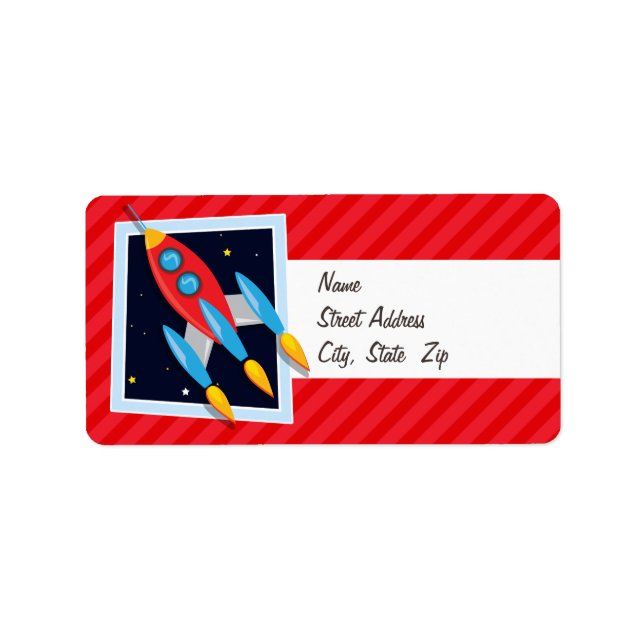 Etiqueta Cohetes; franjas rojas escarlatas (Frente)