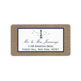 Etiqueta Colección de Bodas Burlap del faro náutico