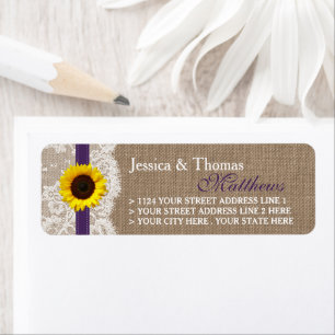 Etiqueta Colección de Bodas de girasol rústico - morado