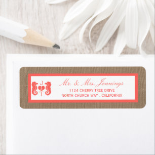 Etiqueta Colección de Bodas de Playa Coral Seahorse Burlap