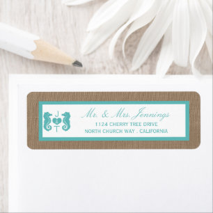 Etiqueta Colección de Bodas Turquoise Seahorse Burlap Beach