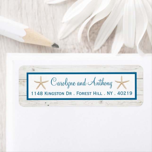 Etiqueta Colección Starfish Whitewashed Wood Beach Wedding (In situ)