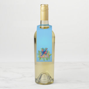 Etiqueta colgante de botella de guacamayo tropical