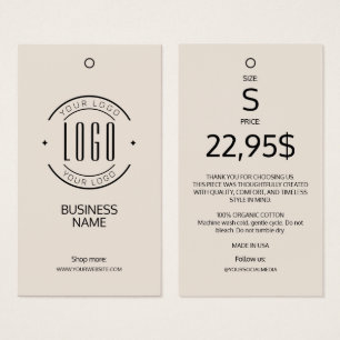 Etiqueta colgante de ropa beige con logotipo moder