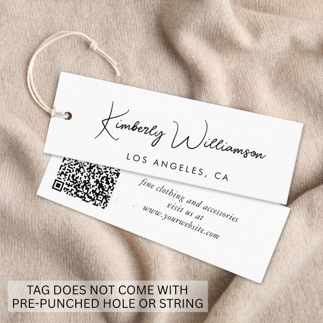 Etiqueta Colgante de Ropa con Código QR de Chic Sc (Empower your name in our signature script as your logo and brand identity)