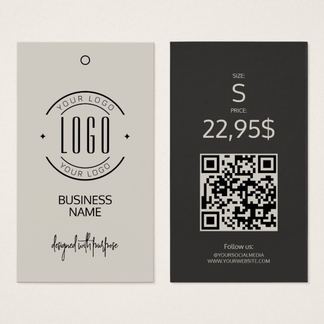 Etiqueta colgante de ropa con código QR moderno en (Anverso y reverso)