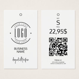 Etiqueta colgante de ropa con código QR negro y bl
