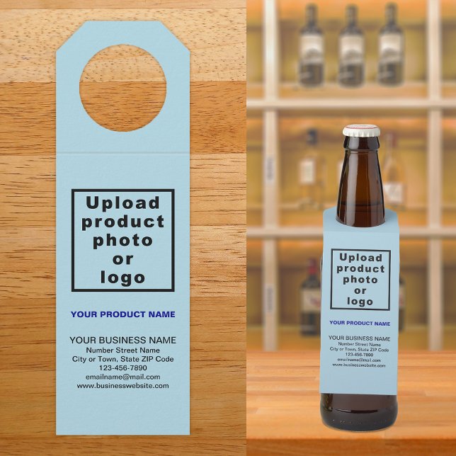 Etiqueta Colgante para Botella Azul Claro de Produ (Light blue bottle hanger tag for the product of your business.)