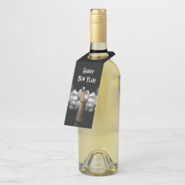 Etiqueta colgante para botella de champán en negro