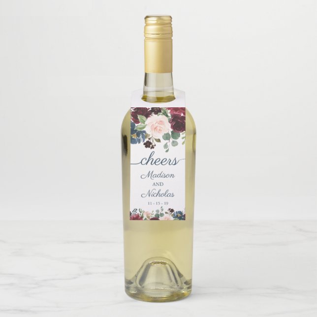 Etiqueta colgante para botella de vino de boda flo (En botella)