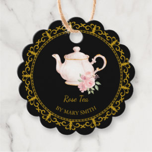 Etiqueta colgante para tetera vintage de té de ros