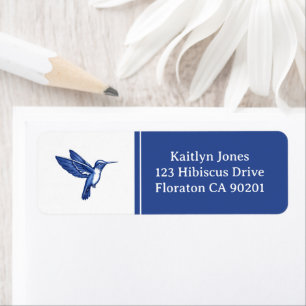 Etiqueta Colibrí Azul y Blanco Ave Dirección Personalizada