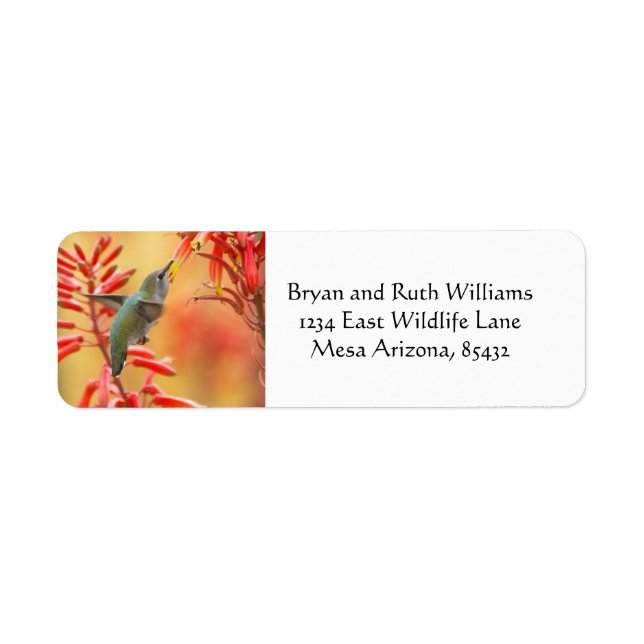 Etiqueta Colibrí rodeada de yuca roja (Frente)