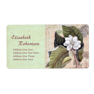 Etiqueta Collage de Magnolia de impresión botánica antigua