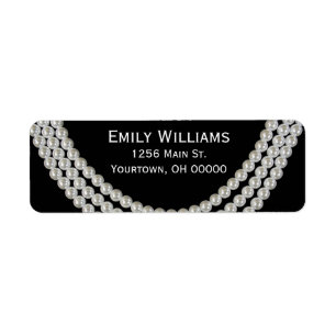 Etiqueta Collar de Perlas Elegante sobre Negro