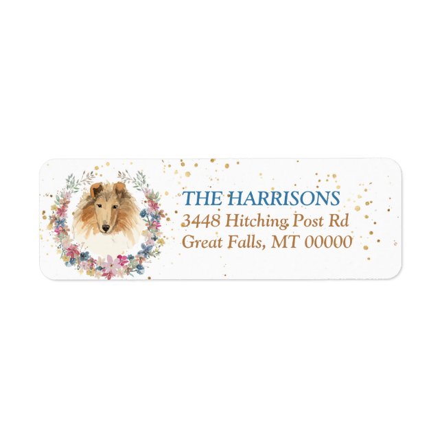 Etiqueta Collie Dog Spring Flowers Wreath (Frente)
