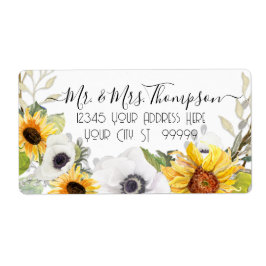 Etiqueta Color de agua floral de girasol amarillo blanco ol