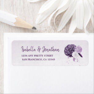 Etiqueta color púrpura flores dirección de retorno boda
