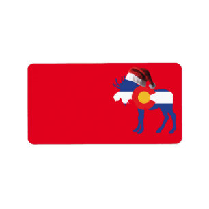Etiqueta Colorado Moose wearing a Santa Claus hat