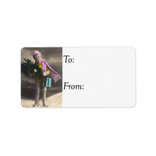 Etiqueta coloreada de regalo de fotografía navideñ