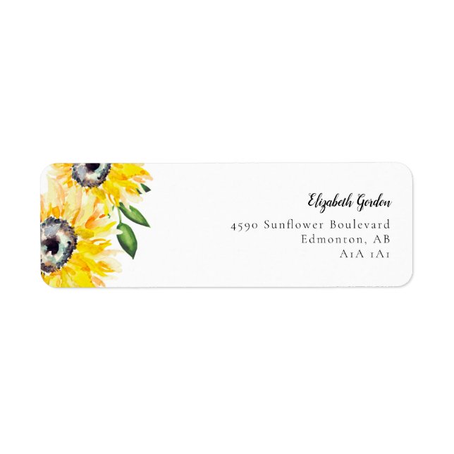 Etiqueta Colores de agua de girasol Floral Script elegante  (Frente)