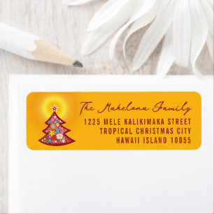Etiqueta Colorful Flowers Whimsical Christmas Tree Address