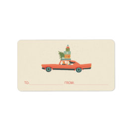 Etiqueta Colorful Retro Christmas Holiday Car