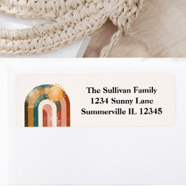 Etiqueta Colorida dirección de Baby Shower Rainbow y Sun