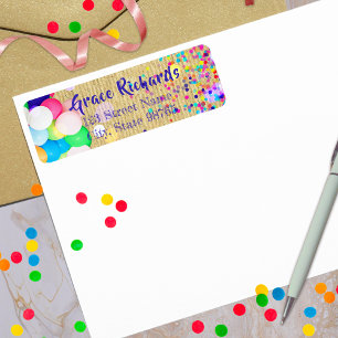 Etiqueta Colorido Confetti Y Globos Fiesta Cumpleaños