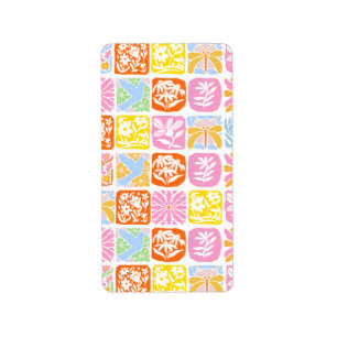 Etiqueta Colorido Tile Floral Botánico Folk Whimsical