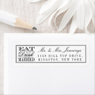 Etiqueta Comer, beber y casarse Boda negro/blanco moderno