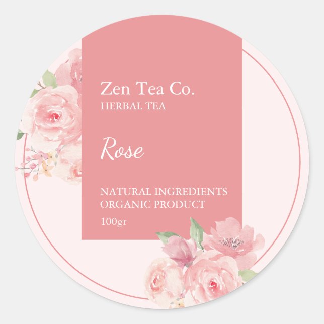 Etiqueta comercial de té de hierbas de rosa (Anverso)
