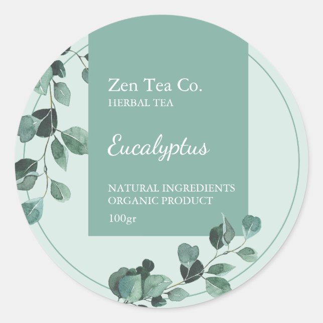 Etiqueta comercial de té herbal de eucalipto (Anverso)