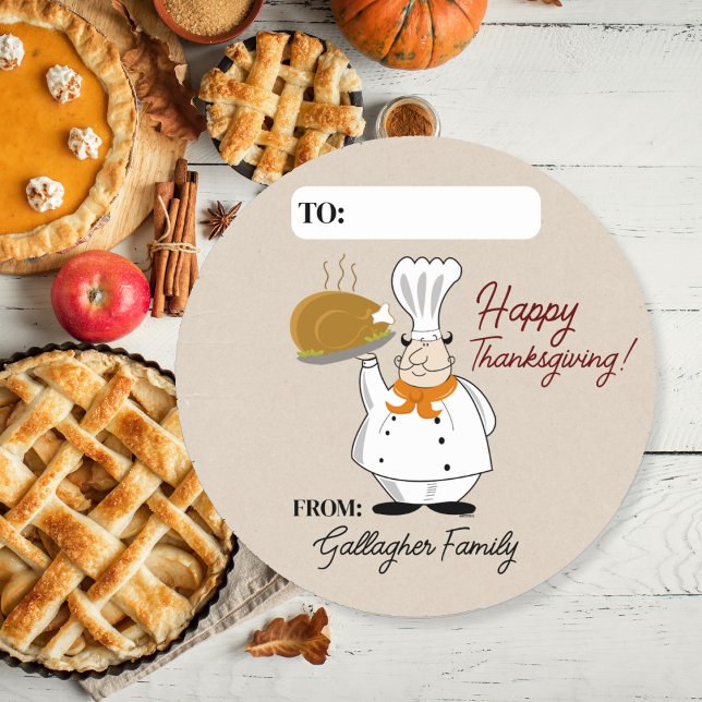 Etiqueta Comestible Chef Pavo Día de Acción de Gra (Chef with a Turkey Favor Sticker for Thanksgiving)