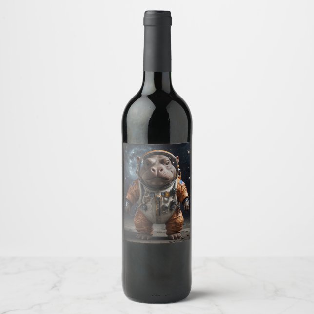 Etiqueta con hipopótamo en el espacio (Anverso)