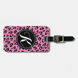 Etiqueta con monograma rosada del equipaje del