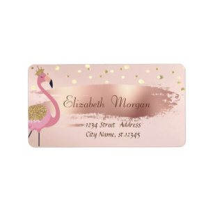 Etiqueta Confeti Dorado, Trazo de Pincel Rosa Dorado Rosado