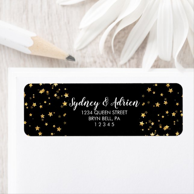 Etiqueta Confetti de oro|Dirección de devolución de invitac (In situ)