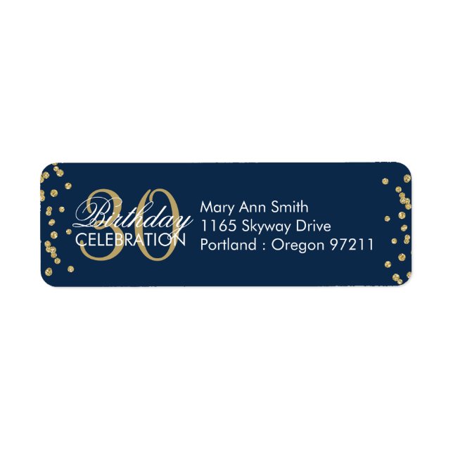 Etiqueta Confetti Purpurina de cumpleaños 30 Blue Navy Gold (Frente)
