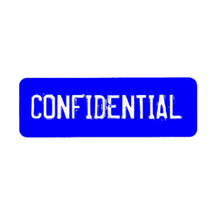 Etiqueta CONFIDENCIAL en el texto blanco en fondo azul