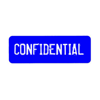 Etiqueta CONFIDENCIAL en texto blanco sobre fondo azul