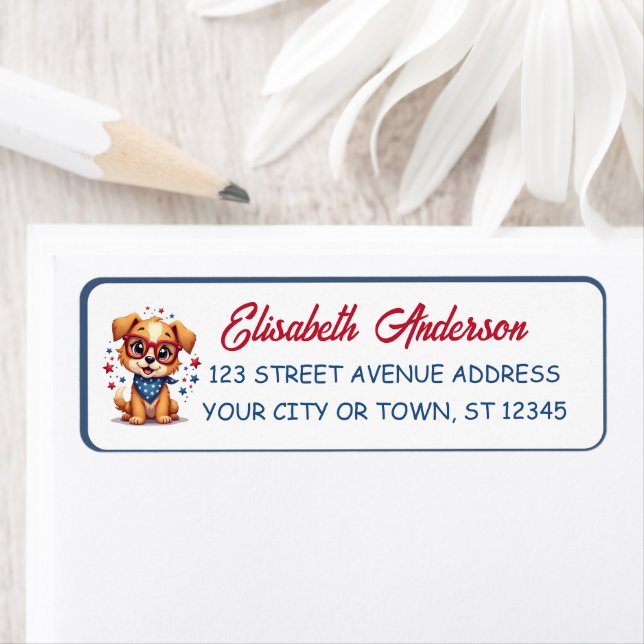 Etiqueta Cool Little Patriotic Dog Birthday (In situ)